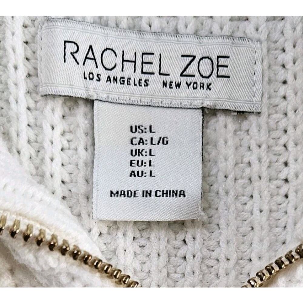 RACHEL ZOE Women's L Sweater Vest 1/4 Zip Ivory Taupe Striped Gold Hardware 38" - Picture 3 of 8